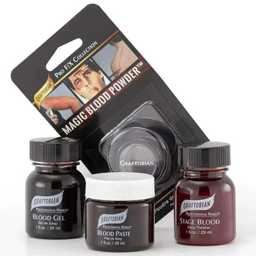 Graftobian pro fix collection stage blood gel and blood paste sampler set with magic blood powder in dark red black and brownish-red