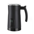 Black stainless steel electric milk frother with sleek matte finish and transparent lid for efficient whipping machine use