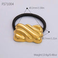 Gold-colored stainless steel flower elastic hair tie with intricate braided texture and black elastic band for hair styling