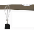 Stainless steel handheld food stick blender featuring a silver wire whisk with a black ergonomic handle