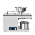 Stainless steel household oil press machine with conical funnel top and mesh strainer for efficient oil pressing