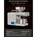 Stainless steel household oil press machine with conical feed hopper and cylindrical processing unit for efficient oil pressing