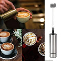 Stainless steel milk frother and coffee stirrer with coiled wire whisk attachment for frothing and egg beating