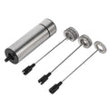 Stainless steel milk frother and coffee stirrer with three spiral whisk attachments for versatile use including egg beater