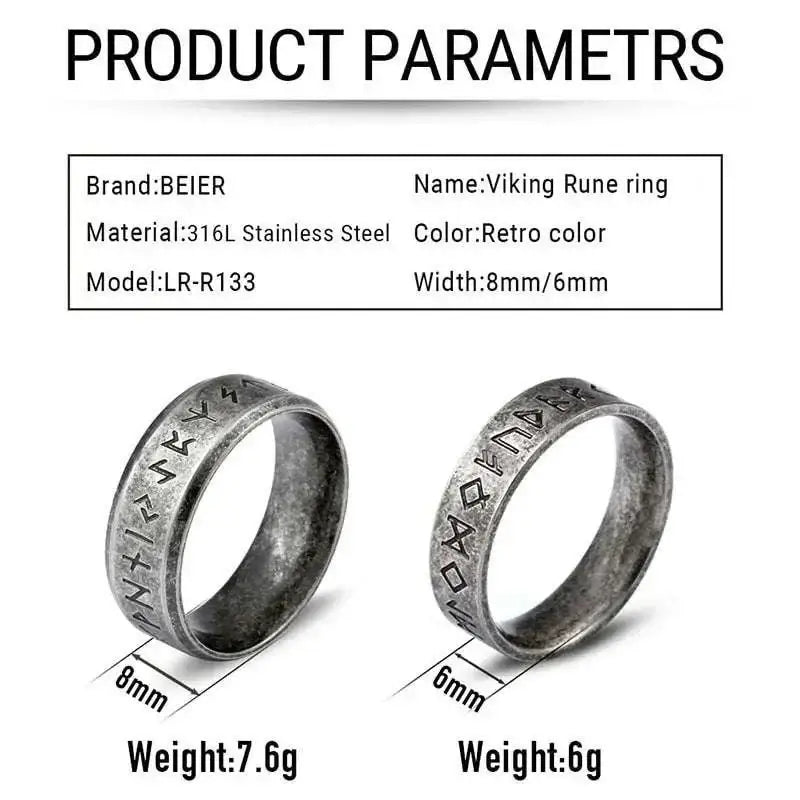 Stainless steel odin norse rune ring by beier made of 316l stainless steel with retro finish and engraved runes