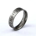Textured silver stainless steel odin norse rune ring engraved with ancient runes for men’s fashion stainless accessory