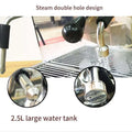 Stainless steel semi-automatic espresso machine with polished chrome finish, pressure gauge, and steam wand double hole design