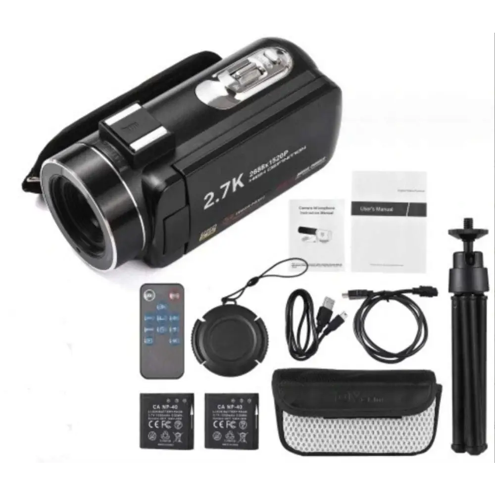 Standard black English 2.7k hd digital camcorder dv06s with silver lens ring and built-in led light for handheld use
