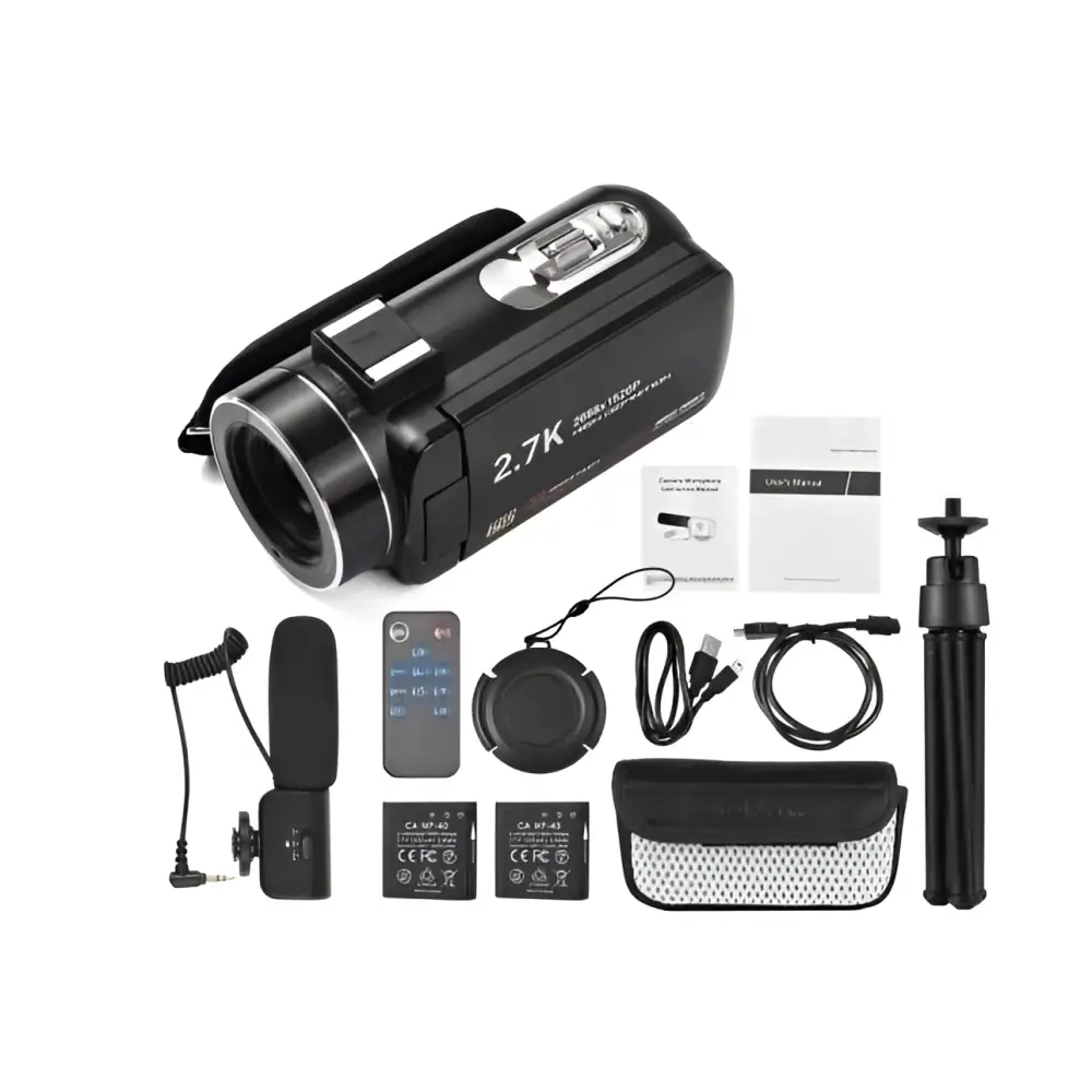 Standard black english 2.7k hd digital camcorder dv06s with silver lens ring ergonomic design and built-in led light