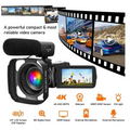 Black digital camcorder dv06s with 3.0-inch lcd screen, external microphone mount, and silver lens ring featuring rainbow colors