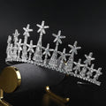 A sparkling silver zircon headdress with star and tree-shaped crystals for formal dress accessories
