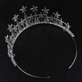 Silver zircon headdress featuring intricate cross and star-shaped embellishments for formal dress accessories