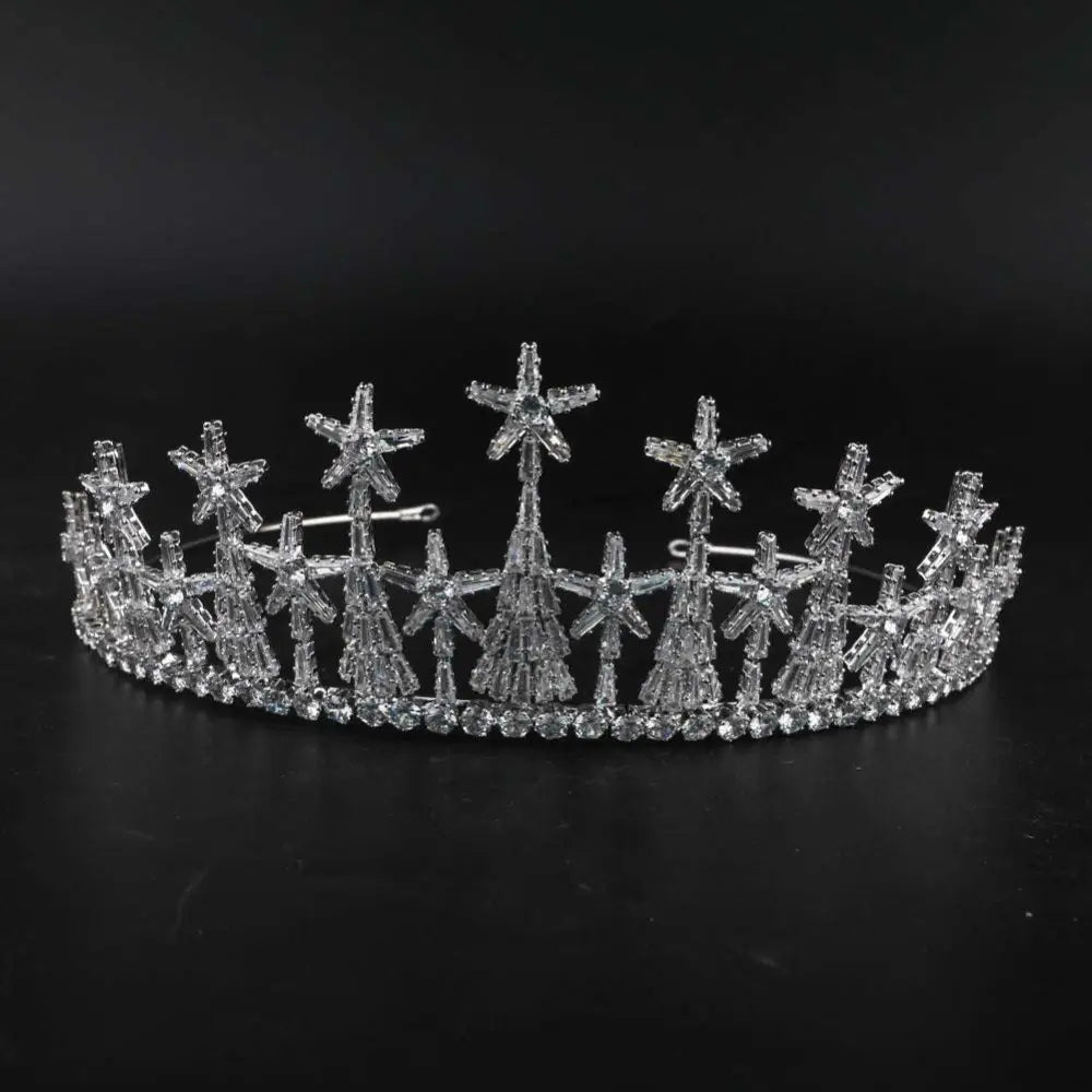 A sparkling silver zircon headdress with star-shaped crystal embellishments for formal dress accessories