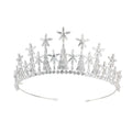 A sparkling silver zircon headdress with star and tree-shaped crystal embellishments for formal dress accessories