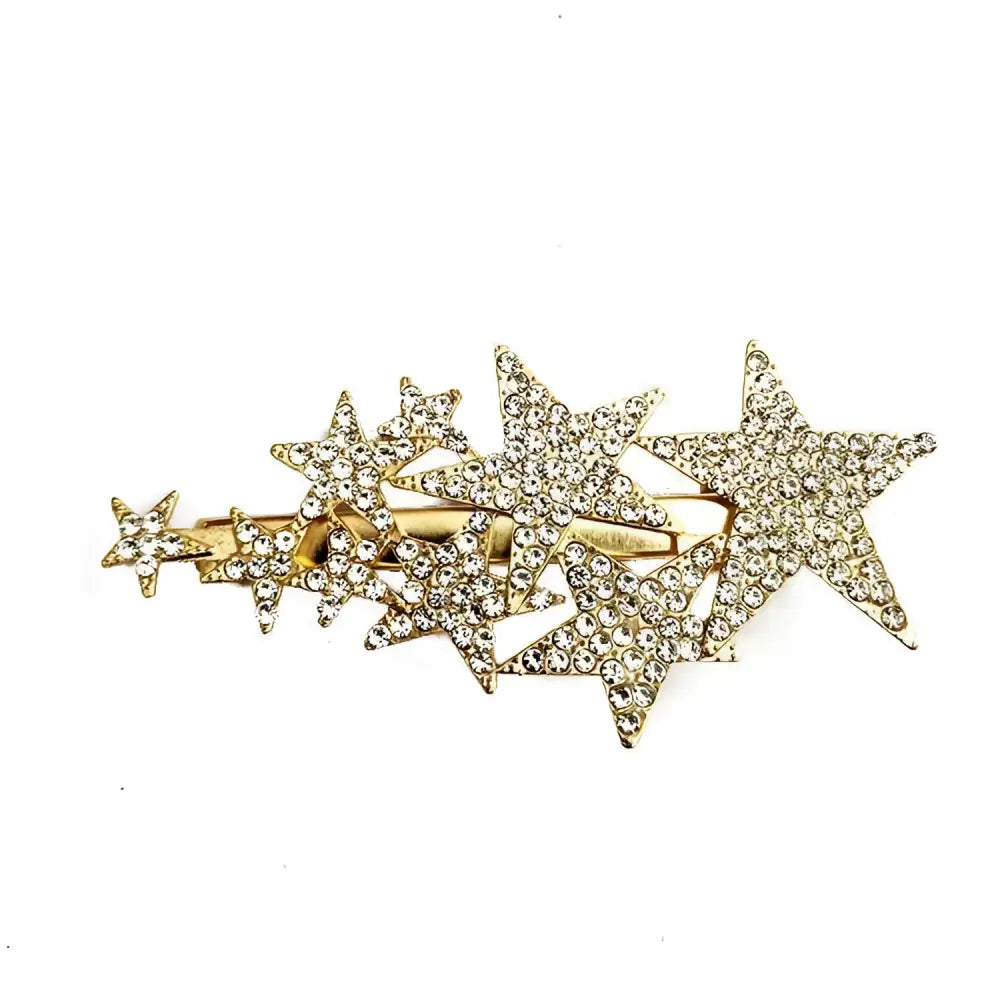 Gold-toned star diamond barrettes adorned with sparkling clear rhinestones and small pentagrams for pentagrams head styling