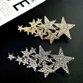 Star diamond barrettes in gold and silver featuring small pentagrams adorned with sparkling rhinestones for pentagrams head styling