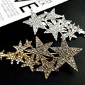 Star diamond barrettes in gold and silver with small pentagrams adorned by clear rhinestones for pentagrams head styling