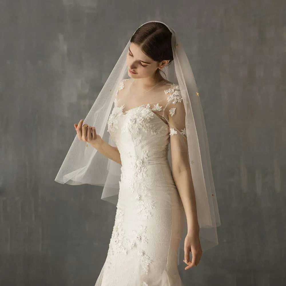 A delicate white lace bridal veil with floral embroidery and subtle star embellishments in variable mso-font-signature design