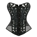 Black lace steampunk corset with intricate detailing floral patterns and mesh panel made from high-quality materials