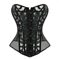 Black lace steampunk corset with intricate detailing floral patterns and mesh panel design made from high-quality materials