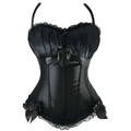 Black satin steampunk corset with intricate detailing lace trim bow high-quality materials for elegant wear