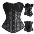 Black lace steampunk corset with intricate detailing silver-toned buttons and adjustable lacing made from high-quality materials