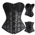 Steampunk corset in black lace with intricate detailing silver-toned buttons and structured hourglass silhouette made from high-quality materials