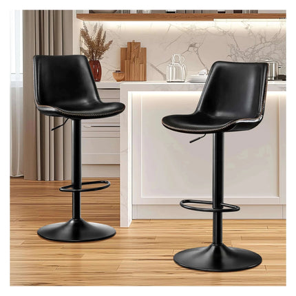 STOOLINK Modern Bar Stool Height Adjustable Microfiber Leather Bar Chair X - Large Base and Seat Bar Chairs Ergonomic Heavy Duty Counter Height Chair for Kitchen Dining Pub Cafe Set of 2 Black - Royalessencelux