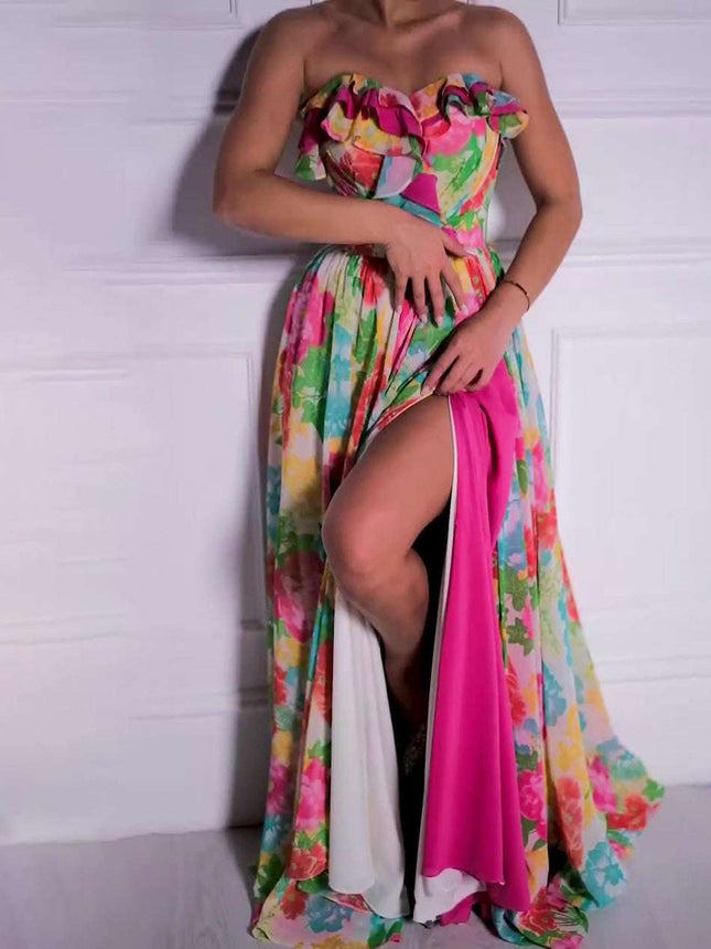 Strapless Floral Print Maxi Dress - Royalessencelux