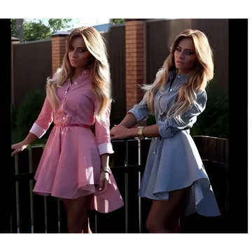 Striped pink female long sleeved dress cocktail casual with belted waist, rolled cuffs, and asymmetrical hemline fast selling 2021ebay