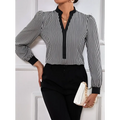 Black and white vertically striped block splicing shirt with cuff collar color featuring contrasting black collar cuffs and placket