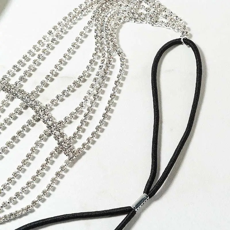 Silver rhinestone layered rhinestone headband with black elastic band from style princess elastic multi collection