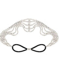 Style princess elastic multi layered rhinestone headband with sparkling silver stones and black elastic band closure