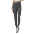 High-waisted dark gray suhk asana cross waist ribbed yoga leggings with smooth stretchy fabric and ribbed waistband