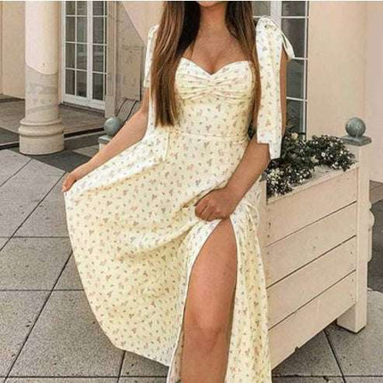 Summer Floral Print Dress Women Sexy Party Long Dresses Puff Short Sleeve - Royalessencelux