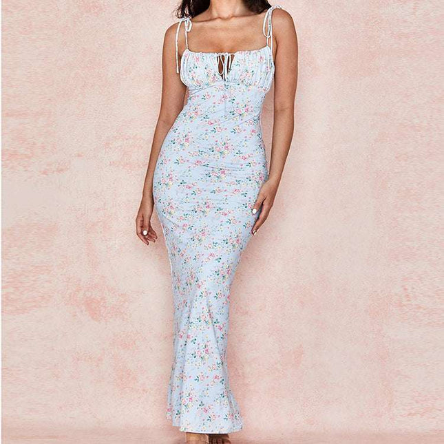 Summer Floral Print Dress Women Sexy Party Long Dresses Puff Short Sleeve - Royalessencelux
