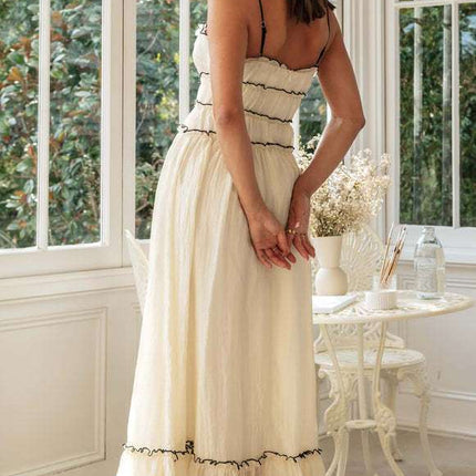 Summer Suspender Spaghetti Strap Long Dresses With Bow Pleat Design Fashion Sweet Bow Beach Dress For Womens Clothing - Royalessencelux