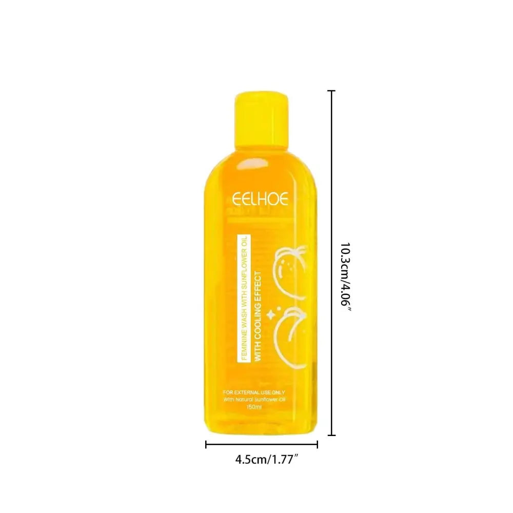 A translucent yellow eelhoe shower gel bottle with sunflower oil and decorative sunflower design for body cleansing 150ml
