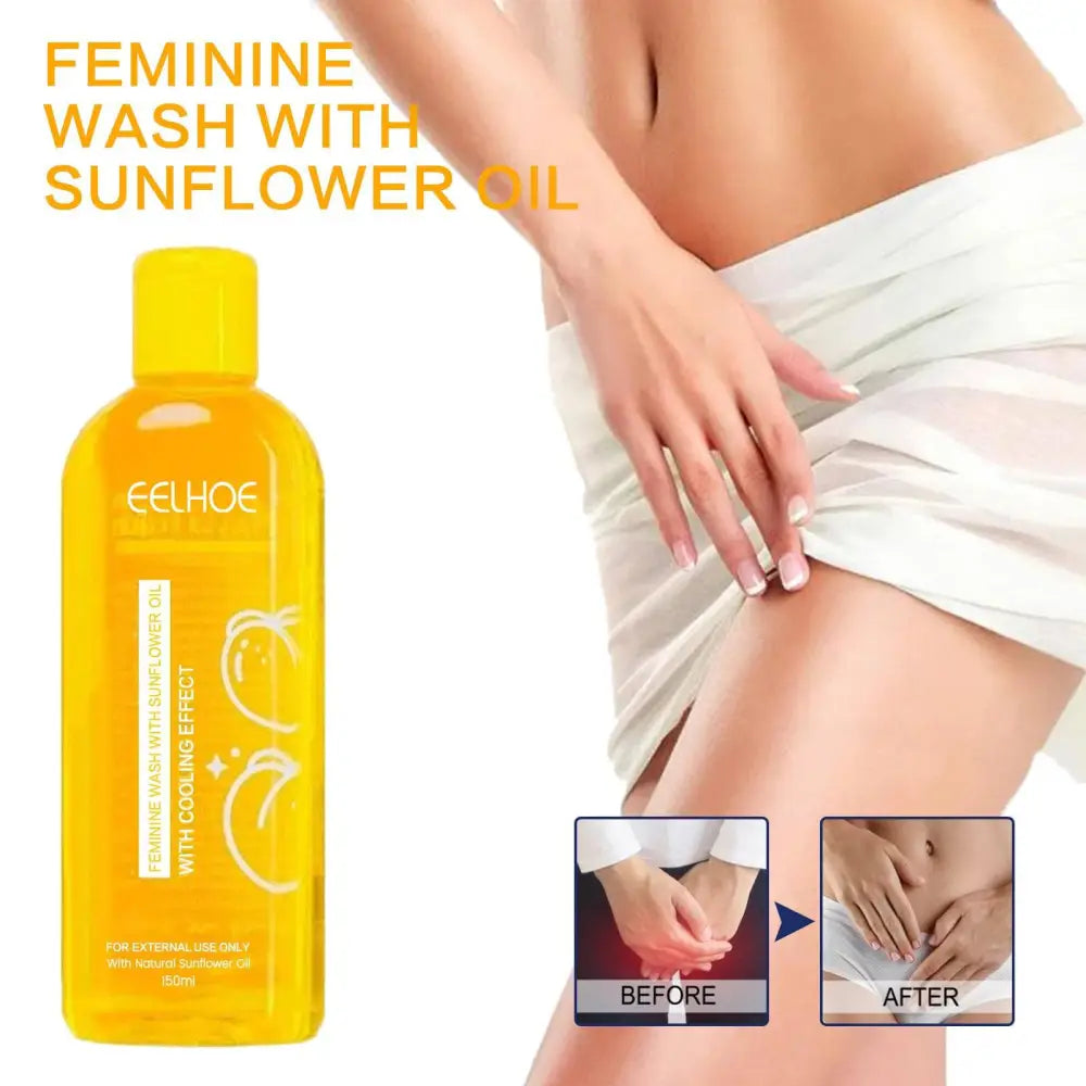 Yellow plastic bottle of eelhoe shower gel with sunflower oil for body cleansing 150ml in sunflower oil shower category