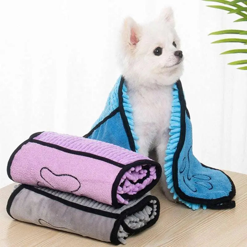 Blue and black super absorbent microfiber pet drying towel with fuzzy edge design for dogs cats towels