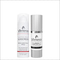 Super c vitamin serum in a silver dropper bottle and sheer zinc sunscreen spf50 in a white pump bottle set