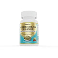 White plastic bottle of abuiu super colon cleanse dietary supplement with gold and teal label for digestive health
