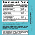 White-label super colon cleanse capsule back label on teal background listing senna leaf and lactobacillus acidophilus for digestive health