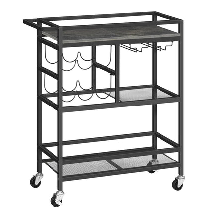 MAHANCRIS Bar Cart for Home 3-Tier Serving Cart with Wheels and Handle Beverage Cart with Wine Rack and Glass Holders Rolling Wine Cart for Kitchen Dining Room Charcoal Gray and Black RCHT6101 - Royalessencelux