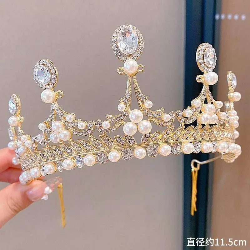 Golden crown headband with clear crystals and white pearls from sweet fashion jewelry butterfly pearl crown headband collection