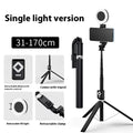 T11 rechargeable black selfie stick with double lamp ring light and detachable bluetooth remote control accessory