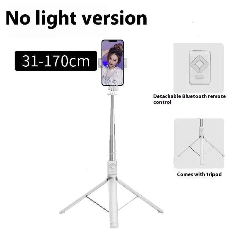 White telescopic selfie stick with detachable bluetooth remote compatible with t11 rechargeable black selfie stick double lamp