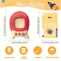 Red and beige plastic talking flash cards learning toy with screen and three buttons designed as an egg-shaped retro device