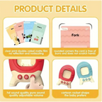 Red and beige rocket-shaped talking flash cards learning toy for toddlers with three circular buttons on the front