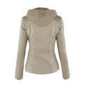 Tan detachable hooded jacket in beige faux leather with ribbed detailing and pockets casual solid design